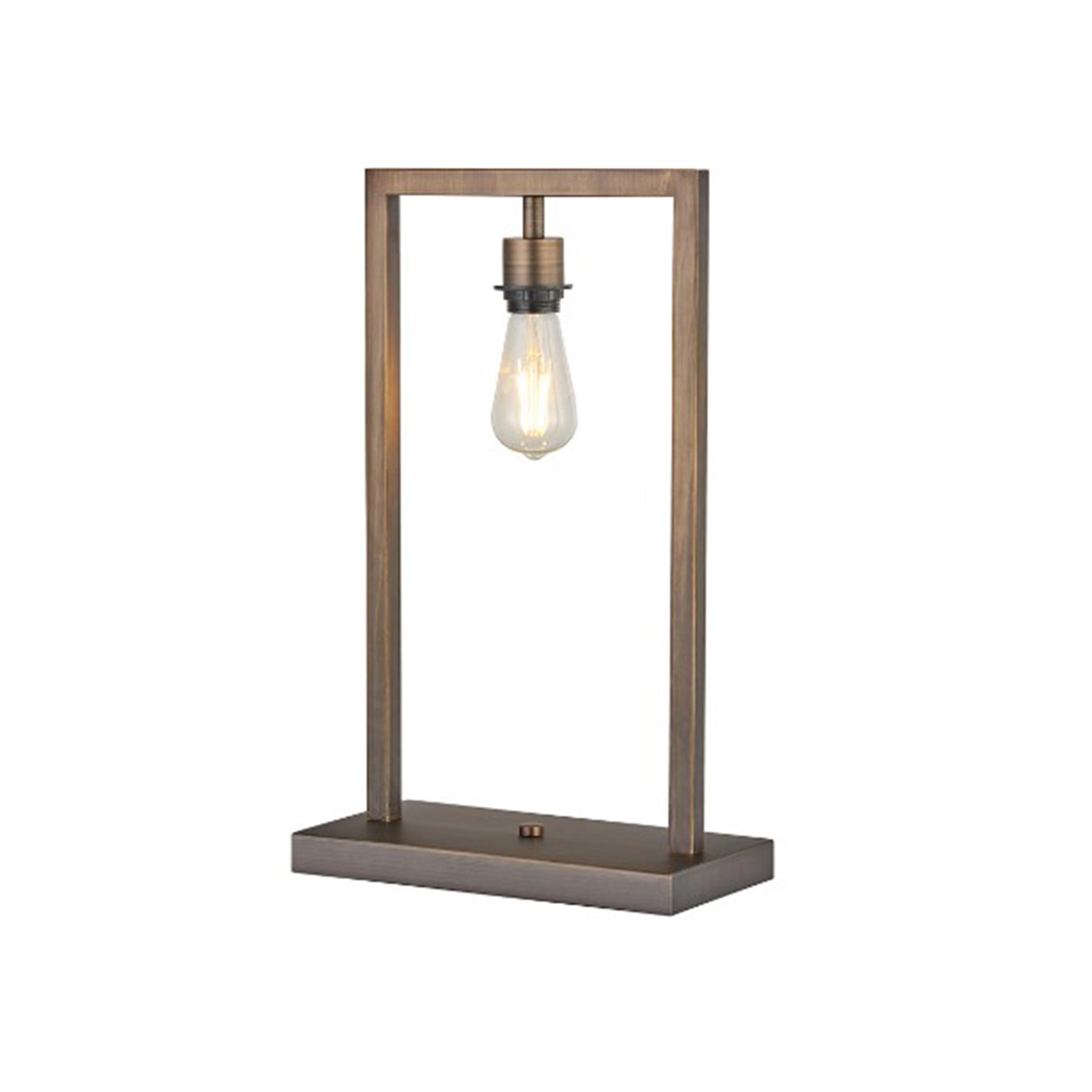 Tall squared frame table lamp in matt bronze. Choose from one of five shades to compliment. Dimensions: H:520 D:160 W:320 mm Bulb: E27 Delivery: 4-6 days
